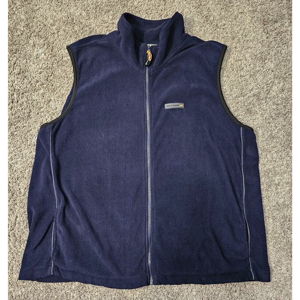 VTG Eddie Bauer Vest Mens XL Tall XLT Blue Fleece Full Zip Hike Outdoors
